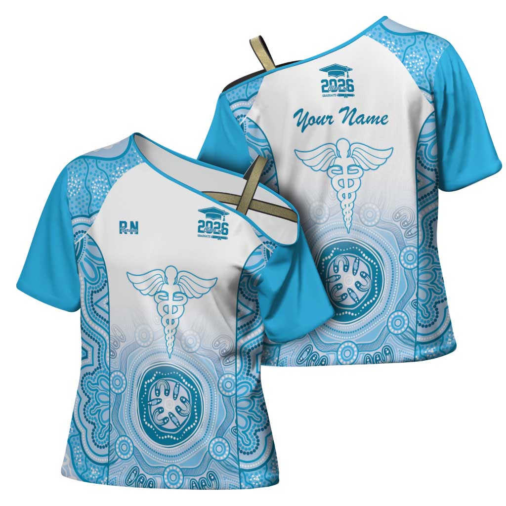 Aussie Nurse RN 2026 Personalised Cross Shoulder Shirt Blue Aboriginal Art Pattern Cultural Pride