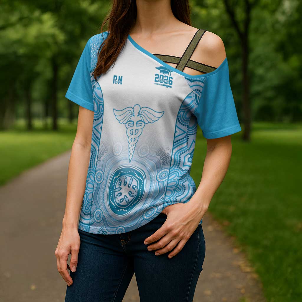 Aussie Nurse RN 2026 Personalised Cross Shoulder Shirt Blue Aboriginal Art Pattern Cultural Pride