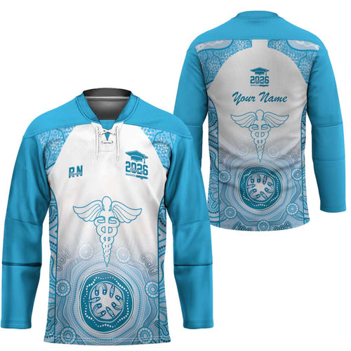 Aussie Nurse RN 2026 Personalised Hockey Jersey Blue Aboriginal Art Pattern Cultural Pride