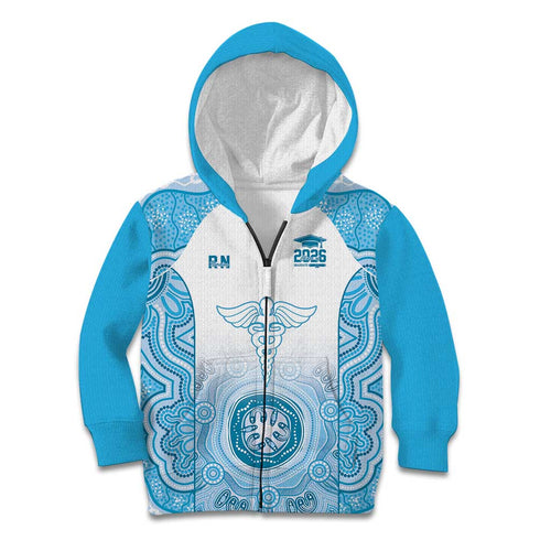 Aussie Nurse RN 2026 Personalised Kid Hoodie Blue Aboriginal Art Pattern Cultural Pride