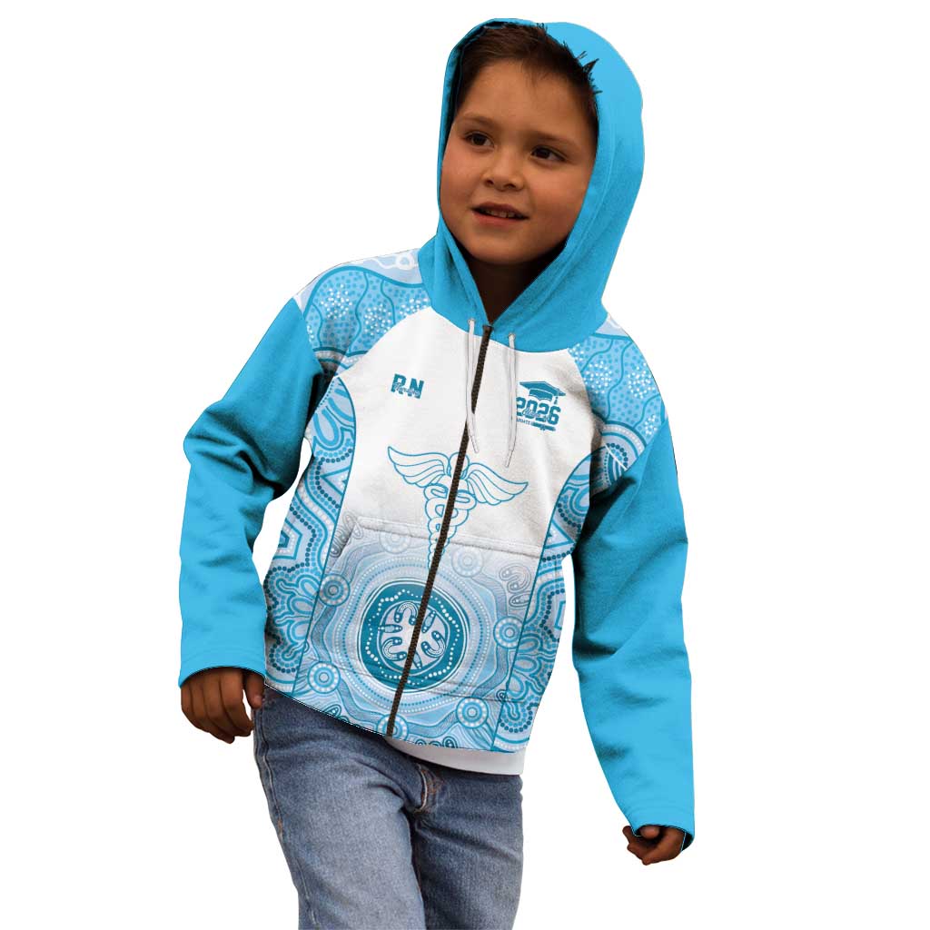 Aussie Nurse RN 2026 Personalised Kid Hoodie Blue Aboriginal Art Pattern Cultural Pride