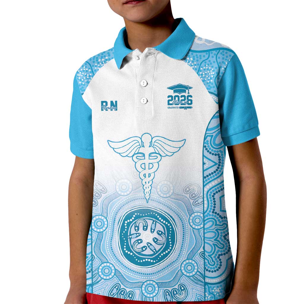 Aussie Nurse RN 2026 Personalised Kid Polo Shirt Blue Aboriginal Art Pattern Cultural Pride