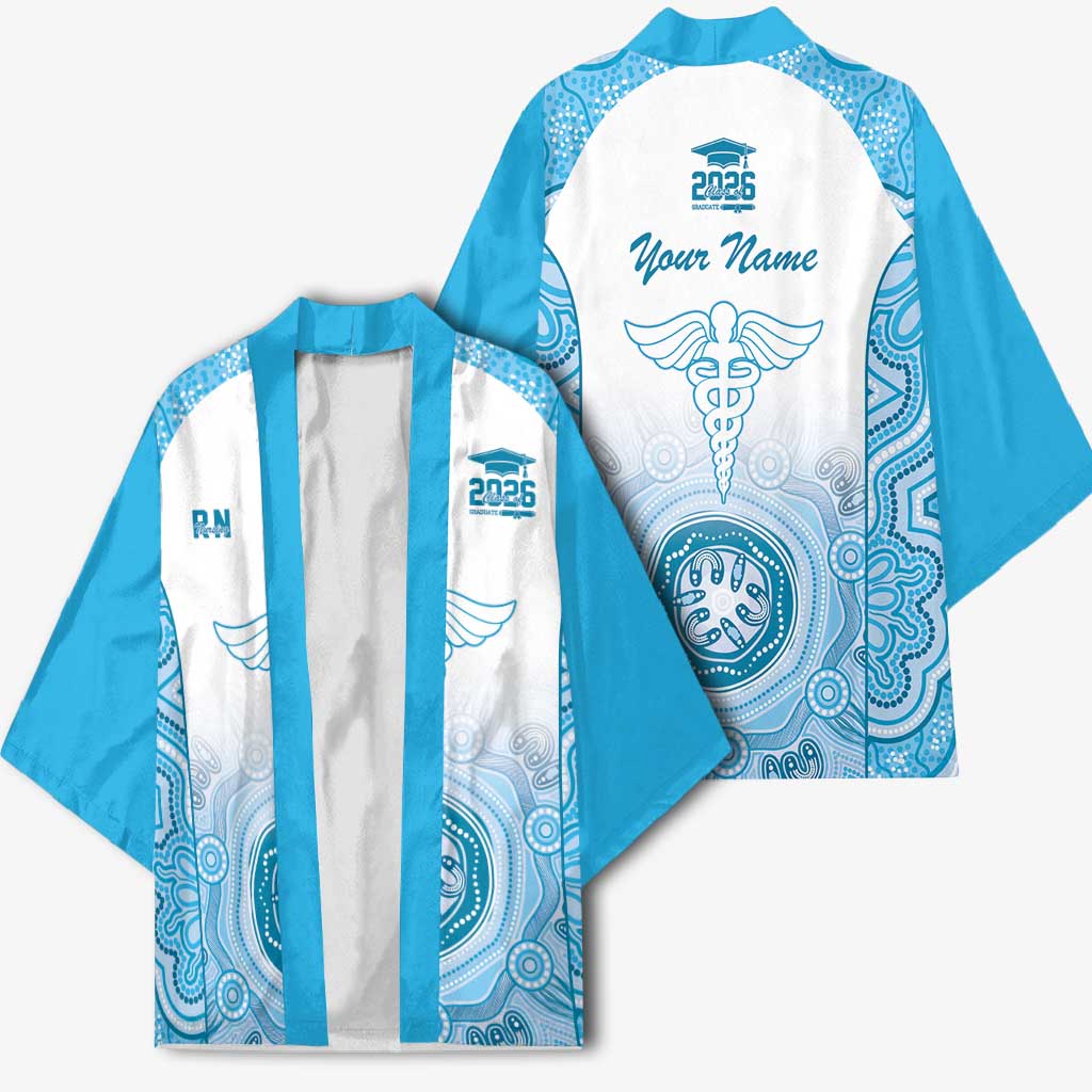 Aussie Nurse RN 2026 Personalised Kimono Blue Aboriginal Art Pattern Cultural Pride