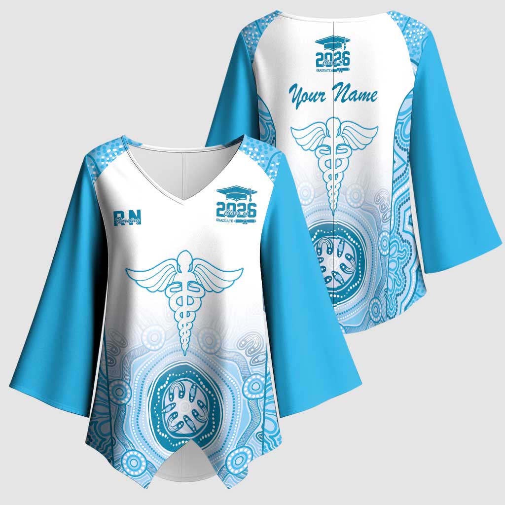 Aussie Nurse RN 2026 Personalised Kimono Sleeve Blouse Blue Aboriginal Art Pattern Cultural Pride