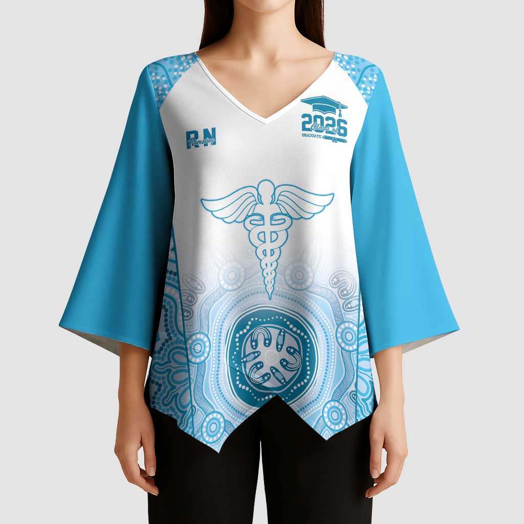 Aussie Nurse RN 2026 Personalised Kimono Sleeve Blouse Blue Aboriginal Art Pattern Cultural Pride