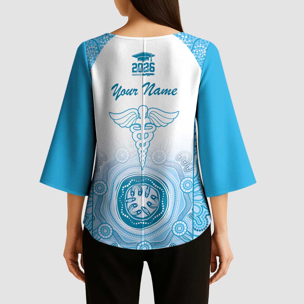 Aussie Nurse RN 2026 Personalised Kimono Sleeve Blouse Blue Aboriginal Art Pattern Cultural Pride