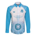 Aussie Nurse RN 2026 Personalised Long Sleeve Button Shirt Blue Aboriginal Art Pattern Cultural Pride