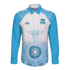 Aussie Nurse RN 2026 Personalised Long Sleeve Button Shirt Blue Aboriginal Art Pattern Cultural Pride