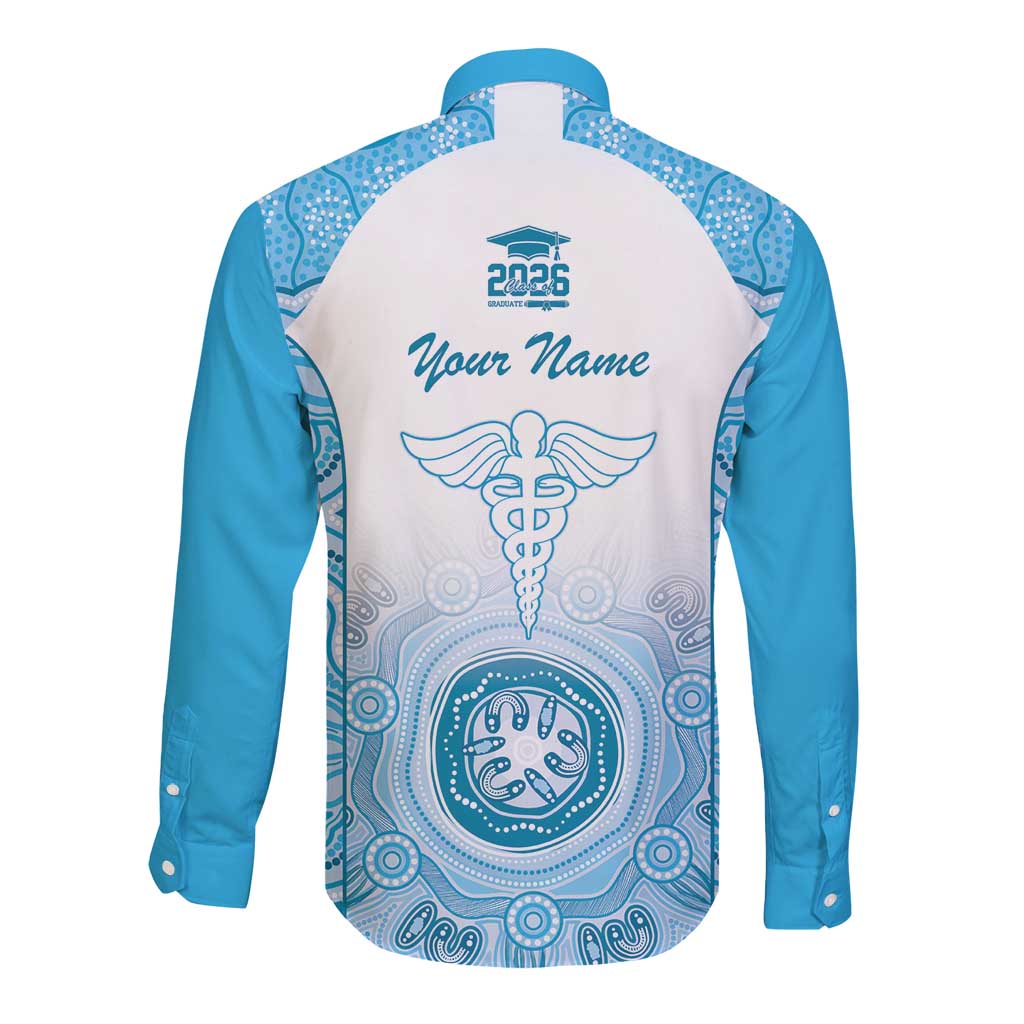 Aussie Nurse RN 2026 Personalised Long Sleeve Button Shirt Blue Aboriginal Art Pattern Cultural Pride