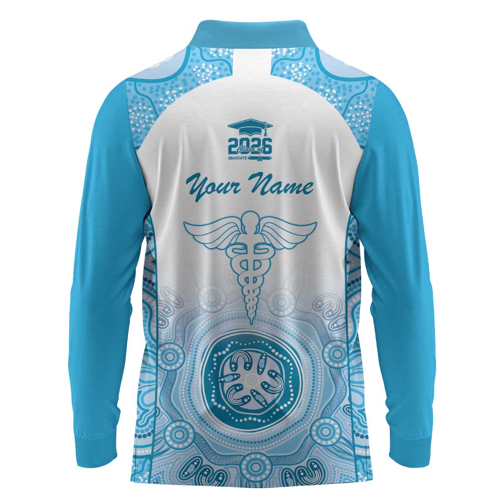 Aussie Nurse RN 2026 Personalised Long Sleeve Polo Shirt Blue Aboriginal Art Pattern Cultural Pride
