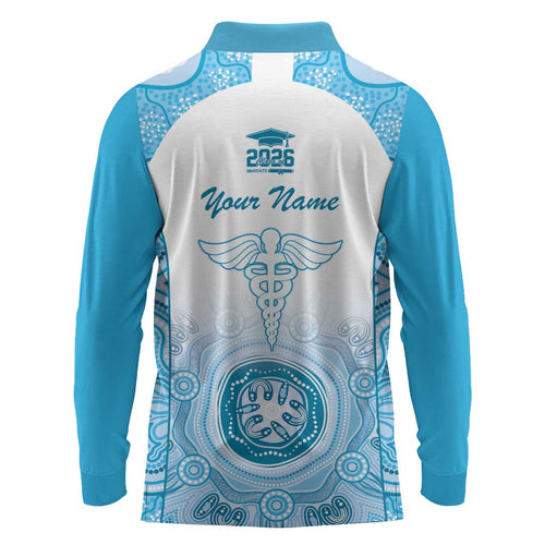 Aussie Nurse RN 2026 Personalised Long Sleeve Polo Shirt Blue Aboriginal Art Pattern Cultural Pride