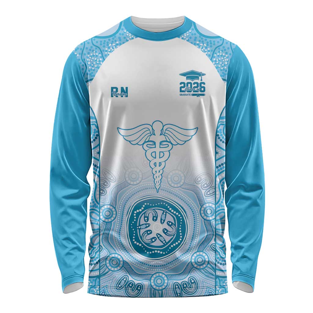 Aussie Nurse RN 2026 Personalised Long Sleeve Shirt Blue Aboriginal Art Pattern Cultural Pride