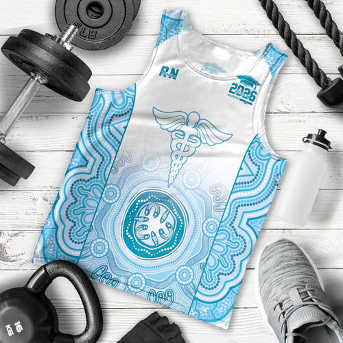 Aussie Nurse RN 2026 Personalised Men Tank Top Blue Aboriginal Art Pattern Cultural Pride