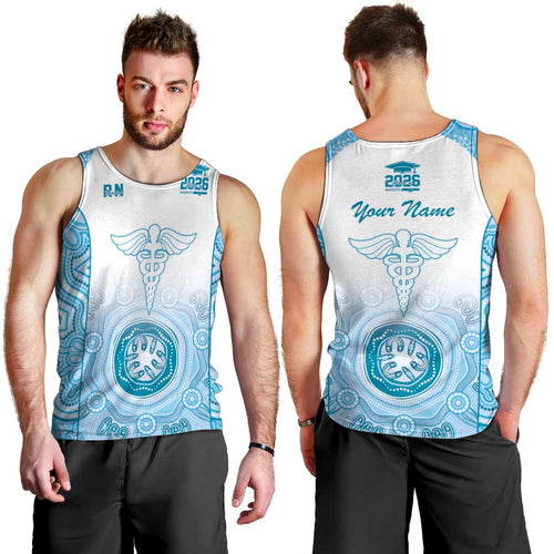 Aussie Nurse RN 2026 Personalised Men Tank Top Blue Aboriginal Art Pattern Cultural Pride