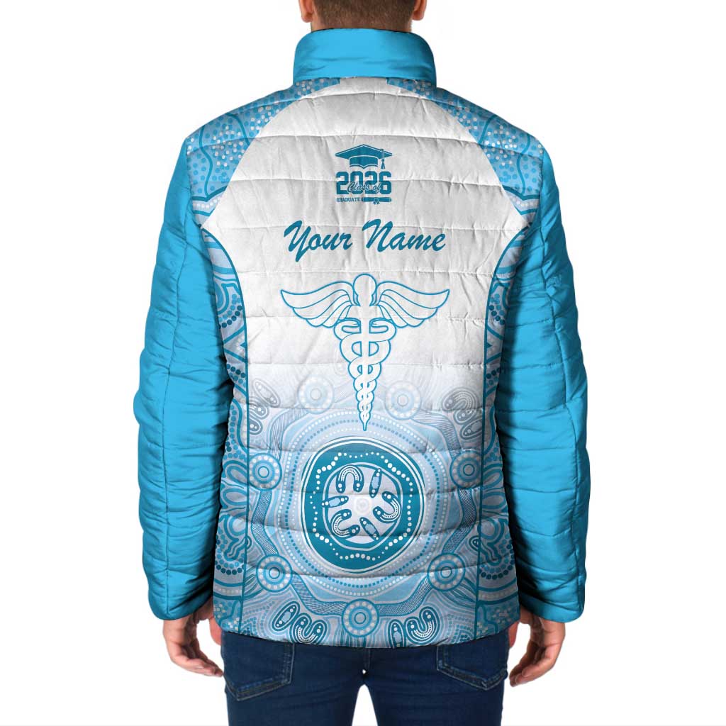 Aussie Nurse RN 2026 Personalised Padded Jacket Blue Aboriginal Art Pattern Cultural Pride