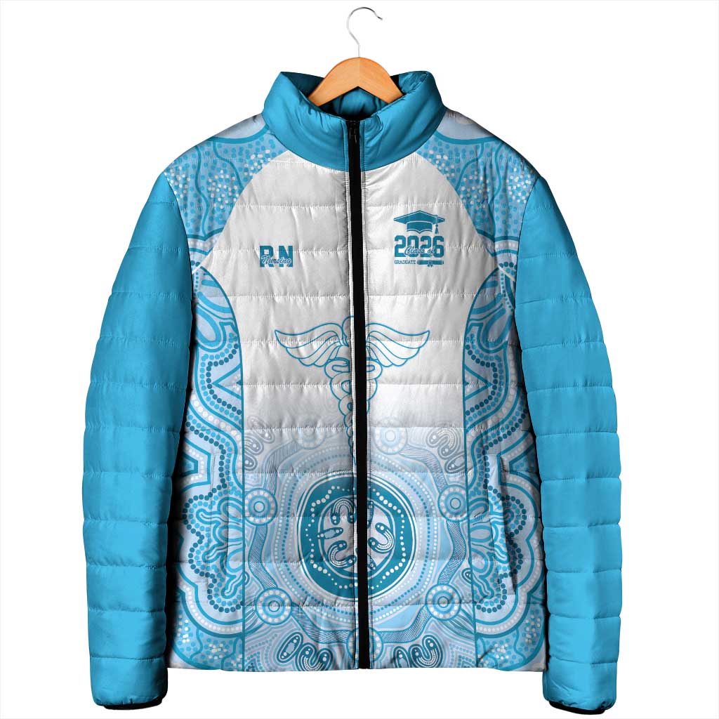 Aussie Nurse RN 2026 Personalised Padded Jacket Blue Aboriginal Art Pattern Cultural Pride