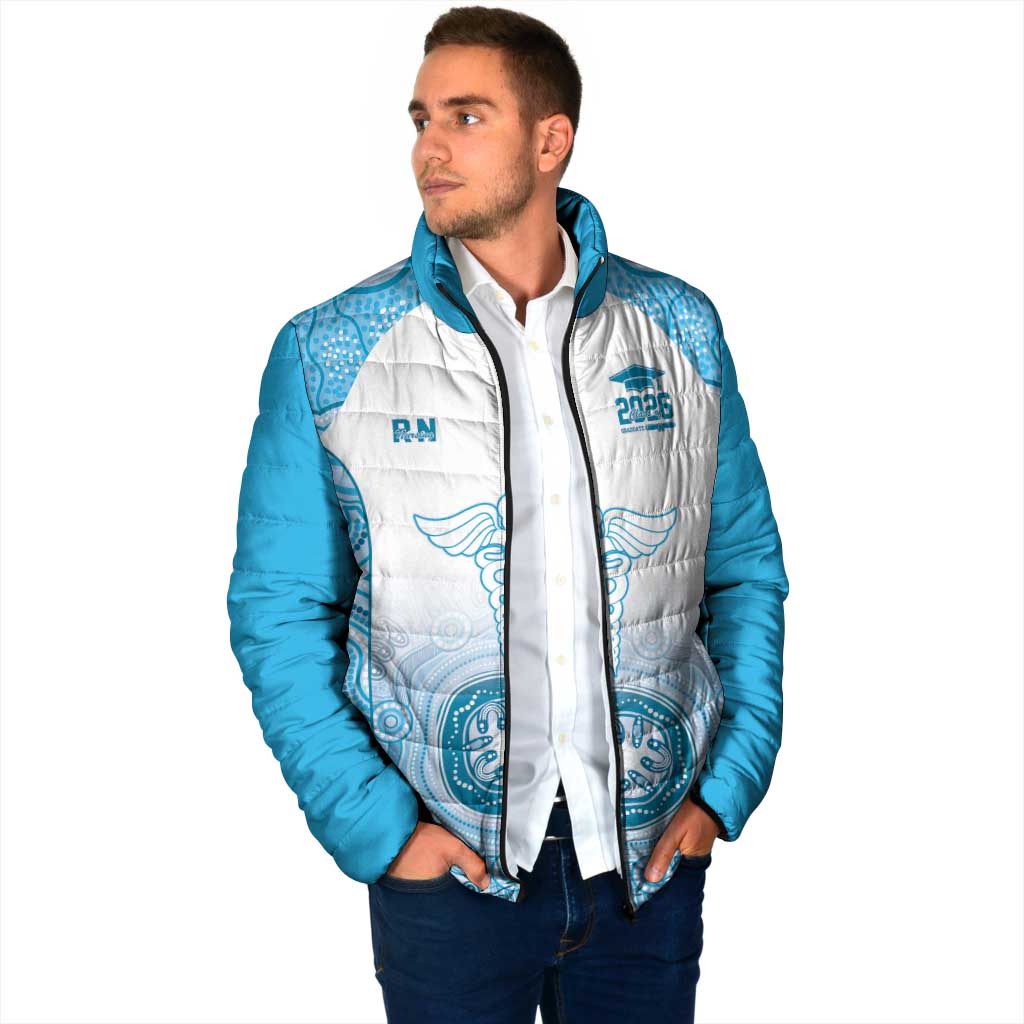 Aussie Nurse RN 2026 Personalised Padded Jacket Blue Aboriginal Art Pattern Cultural Pride