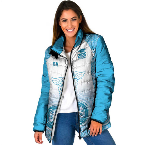 Aussie Nurse RN 2026 Personalised Padded Jacket Blue Aboriginal Art Pattern Cultural Pride