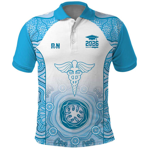 Aussie Nurse RN 2026 Personalised Polo Shirt Blue Aboriginal Art Pattern Cultural Pride