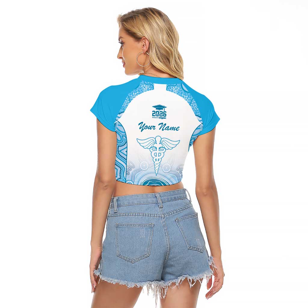 Aussie Nurse RN 2026 Personalised Raglan Cropped T Shirt Blue Aboriginal Art Pattern Cultural Pride
