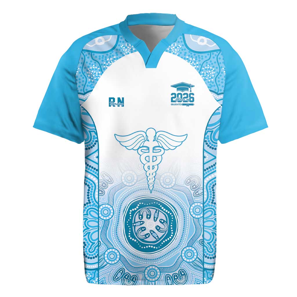Aussie Nurse RN 2026 Personalised Rugby Jersey Blue Aboriginal Art Pattern Cultural Pride