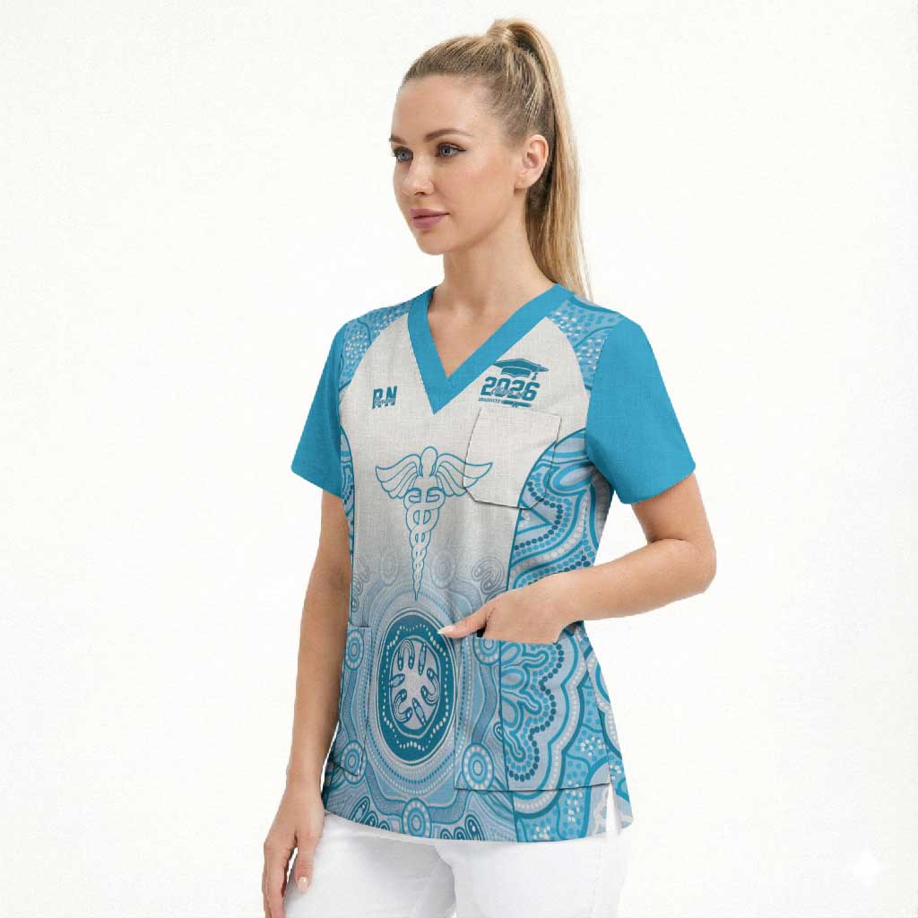 Aussie Nurse RN 2026 Personalised Scrub Top Blue Aboriginal Art Pattern Cultural Pride