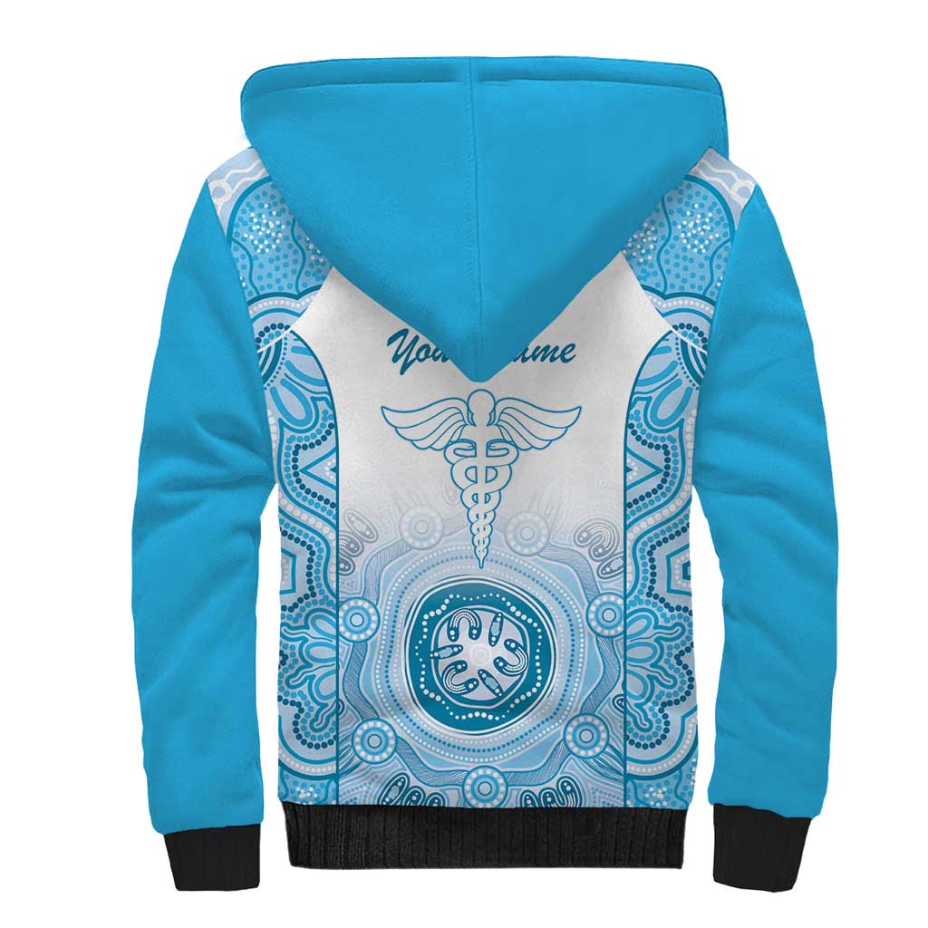 Aussie Nurse RN 2026 Personalised Sherpa Hoodie Blue Aboriginal Art Pattern Cultural Pride