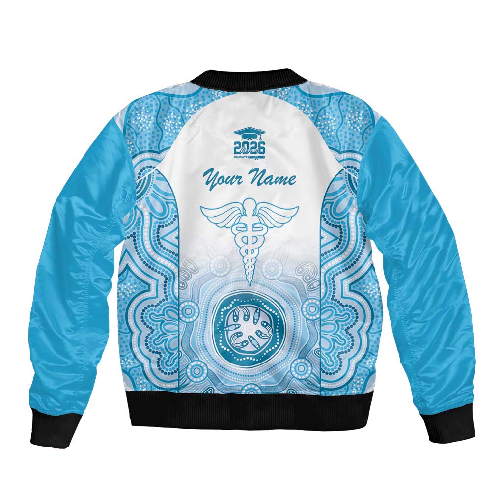 Aussie Nurse RN 2026 Personalised Sleeve Zip Bomber Jacket Blue Aboriginal Art Pattern Cultural Pride