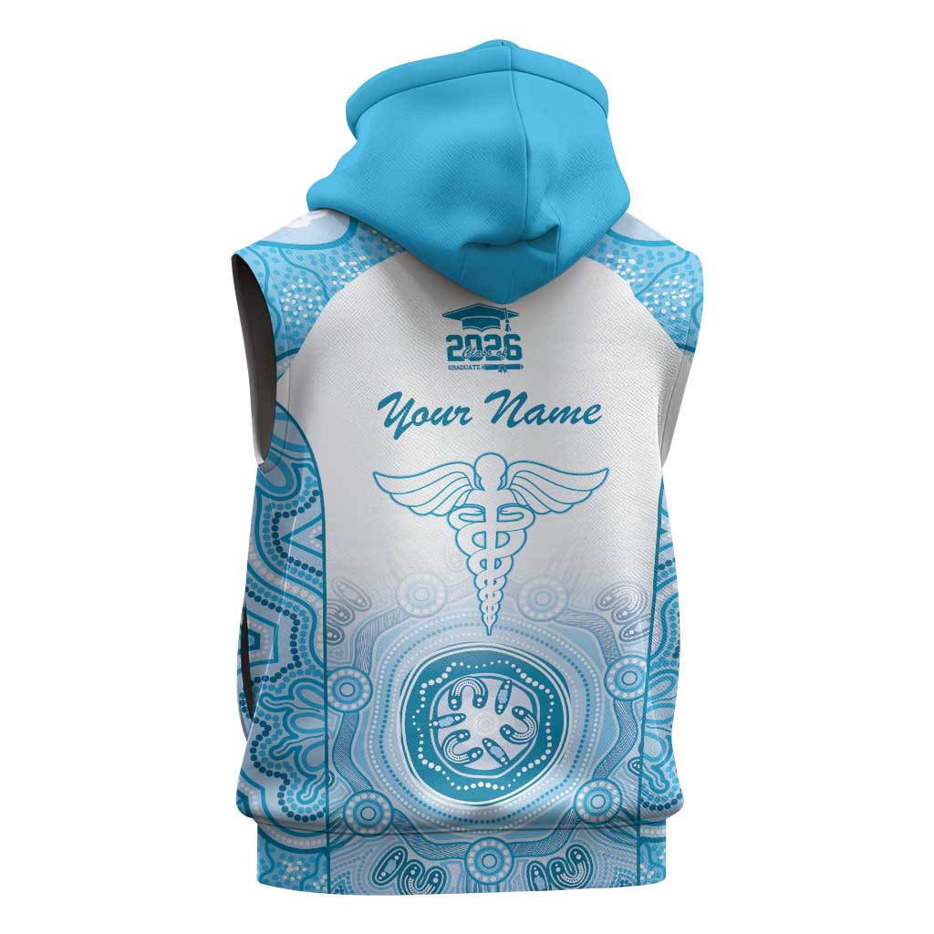 Aussie Nurse RN 2026 Personalised Sleeveless Hoodie Blue Aboriginal Art Pattern Cultural Pride