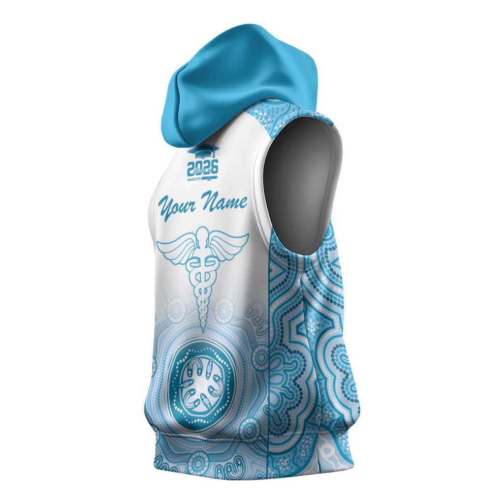 Aussie Nurse RN 2026 Personalised Sleeveless Hoodie Blue Aboriginal Art Pattern Cultural Pride