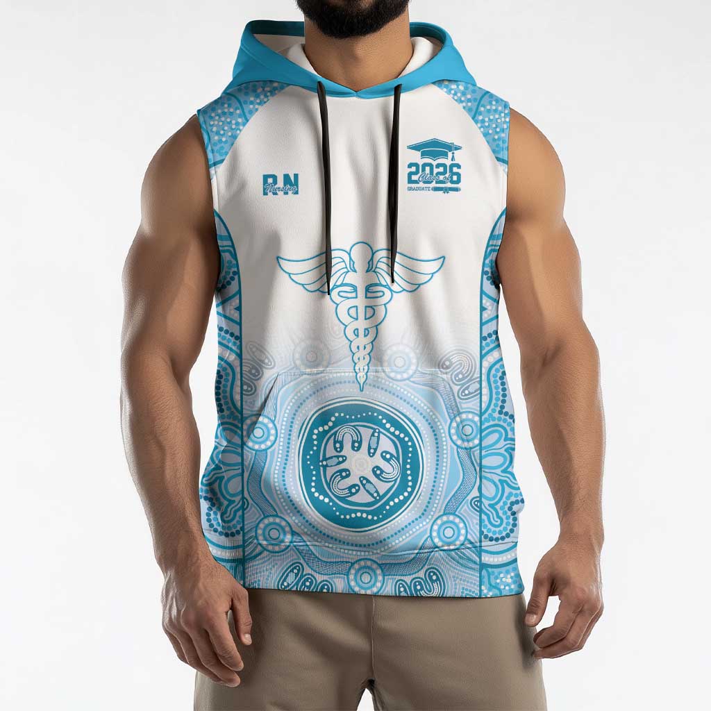 Aussie Nurse RN 2026 Personalised Sleeveless Hoodie Blue Aboriginal Art Pattern Cultural Pride