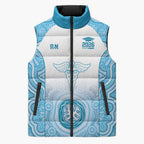 Aussie Nurse RN 2026 Personalised Sleeveless Puffer Jacket Blue Aboriginal Art Pattern Cultural Pride