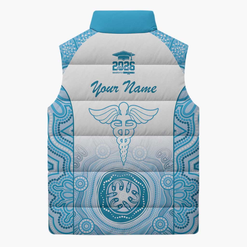 Aussie Nurse RN 2026 Personalised Sleeveless Puffer Jacket Blue Aboriginal Art Pattern Cultural Pride