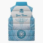 Aussie Nurse RN 2026 Personalised Sleeveless Puffer Jacket Blue Aboriginal Art Pattern Cultural Pride