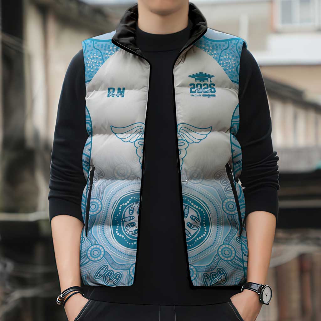 Aussie Nurse RN 2026 Personalised Sleeveless Puffer Jacket Blue Aboriginal Art Pattern Cultural Pride