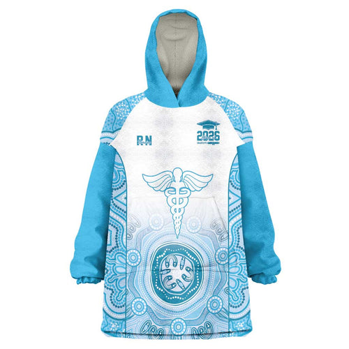 Aussie Nurse RN 2026 Personalised Wearable Blanket Hoodie Blue Aboriginal Art Pattern Cultural Pride