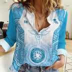 Aussie Nurse RN 2026 Personalised Women Casual Shirt Blue Aboriginal Art Pattern Cultural Pride