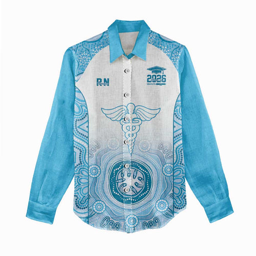 Aussie Nurse RN 2026 Personalised Women Casual Shirt Blue Aboriginal Art Pattern Cultural Pride