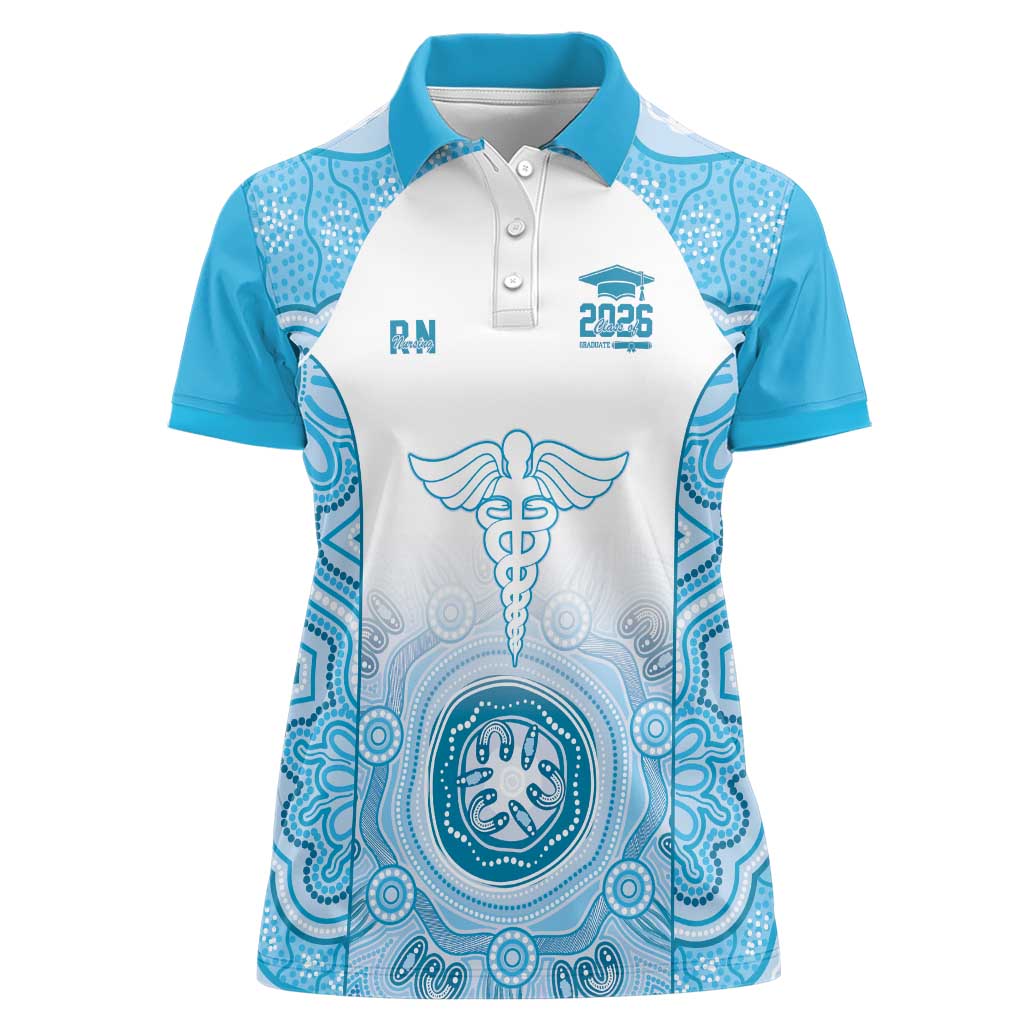 Aussie Nurse RN 2026 Personalised Women Polo Shirt Blue Aboriginal Art Pattern Cultural Pride