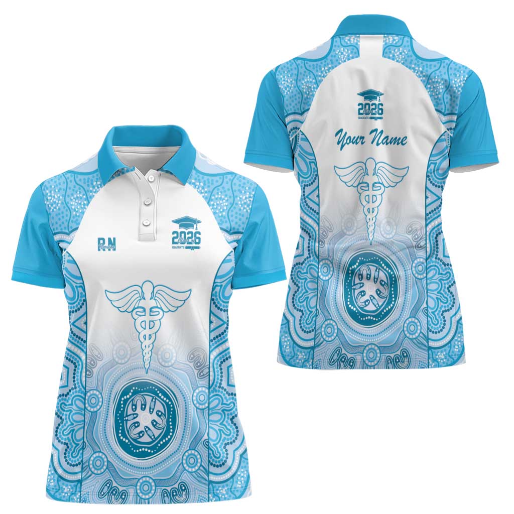 Aussie Nurse RN 2026 Personalised Women Polo Shirt Blue Aboriginal Art Pattern Cultural Pride