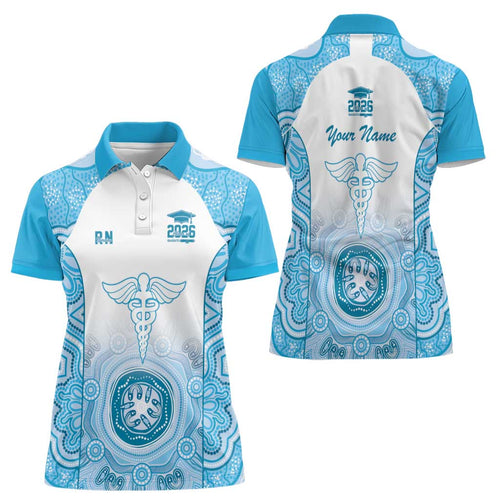 Aussie Nurse RN 2026 Personalised Women Polo Shirt Blue Aboriginal Art Pattern Cultural Pride