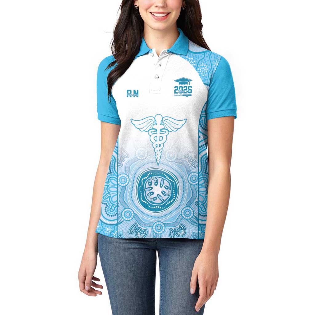 Aussie Nurse RN 2026 Personalised Women Polo Shirt Blue Aboriginal Art Pattern Cultural Pride