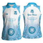 Aussie Nurse RN 2026 Personalised Women Sleeveless Polo Shirt Blue Aboriginal Art Pattern Cultural Pride