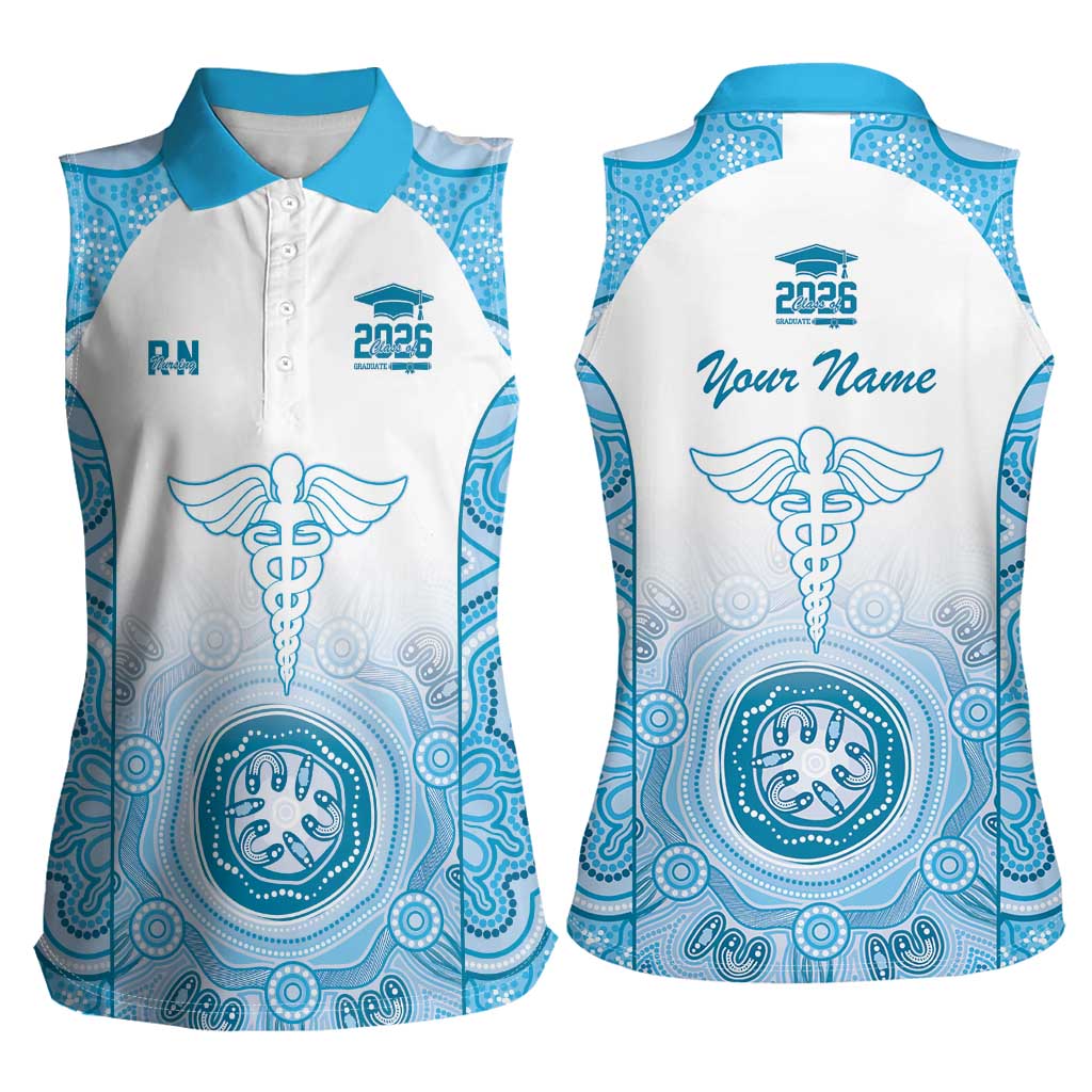 Aussie Nurse RN 2026 Personalised Women Sleeveless Polo Shirt Blue Aboriginal Art Pattern Cultural Pride