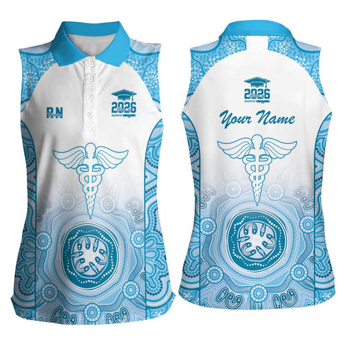 Aussie Nurse RN 2026 Personalised Women Sleeveless Polo Shirt Blue Aboriginal Art Pattern Cultural Pride
