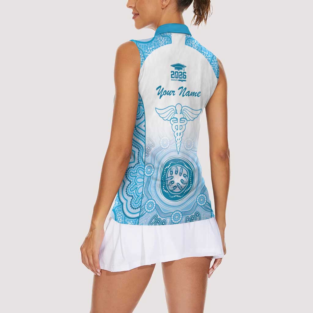Aussie Nurse RN 2026 Personalised Women Sleeveless Polo Shirt Blue Aboriginal Art Pattern Cultural Pride