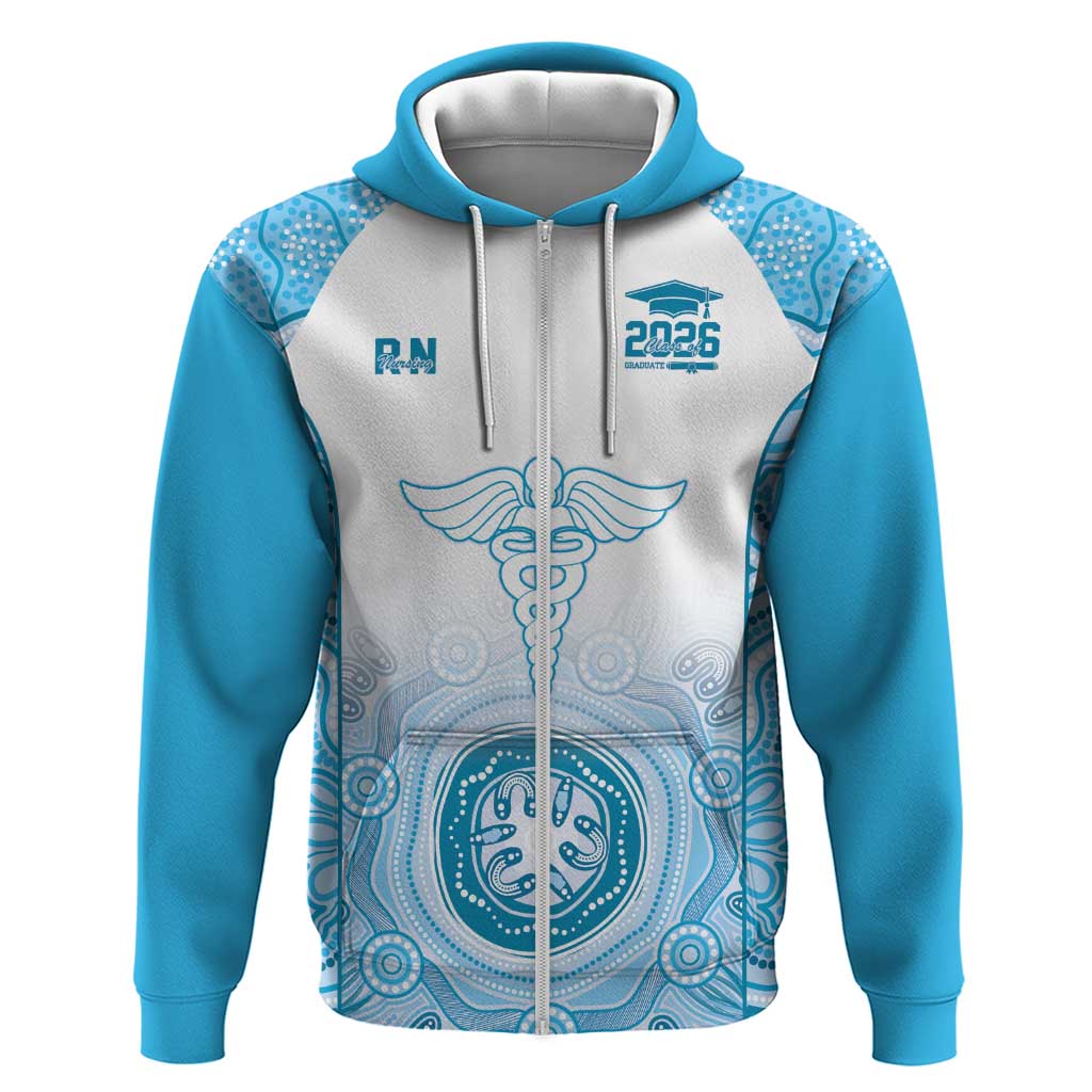 Aussie Nurse RN 2026 Personalised Zip Hoodie Blue Aboriginal Art Pattern Cultural Pride