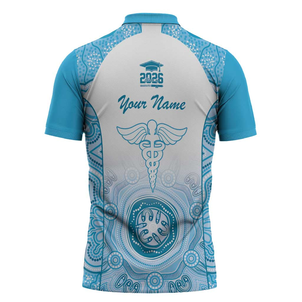 Aussie Nurse RN 2026 Personalised Zipper Polo Shirt Blue Aboriginal Art Pattern Cultural Pride