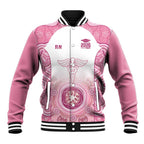 Aussie Nurse RN 2026 Personalised Baseball Jacket Pink Aboriginal Art Pattern Cultural Pride
