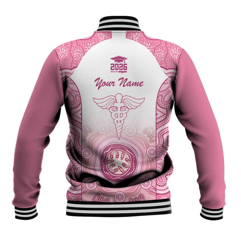 Aussie Nurse RN 2026 Personalised Baseball Jacket Pink Aboriginal Art Pattern Cultural Pride
